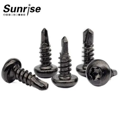 Sekrup Pengeboran Mandiri Kepala Bulat Tek 6 Lobus Torx Drive Pan Atap Hitam